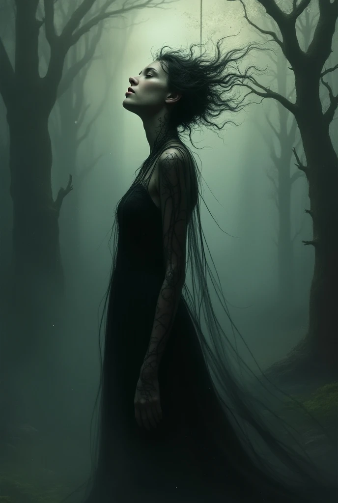 wyrmterro naked girl in forest, darknes, sharpen face<lora:wyrmterro:1>