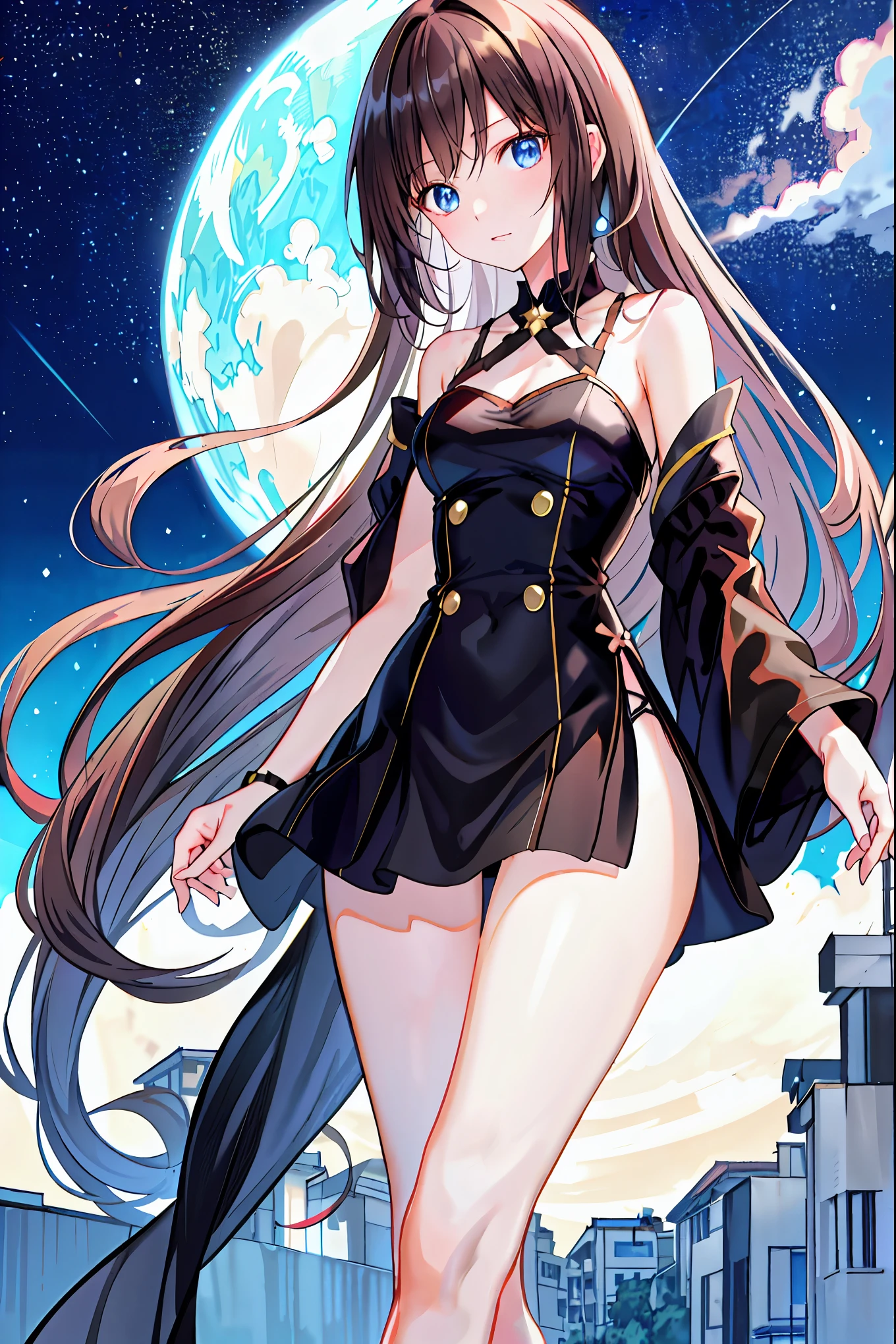 masterpiece, highest quality, High resolution,Follow the prompts、Anime Style、Brown Hair、Long Hair、black eye、one piece、Under the Northern Lights