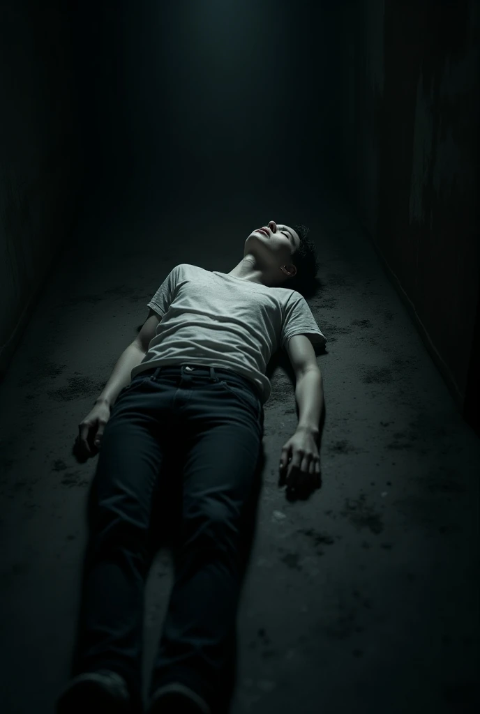 Looks more shatA man lies in agony over a shattered mirrortered