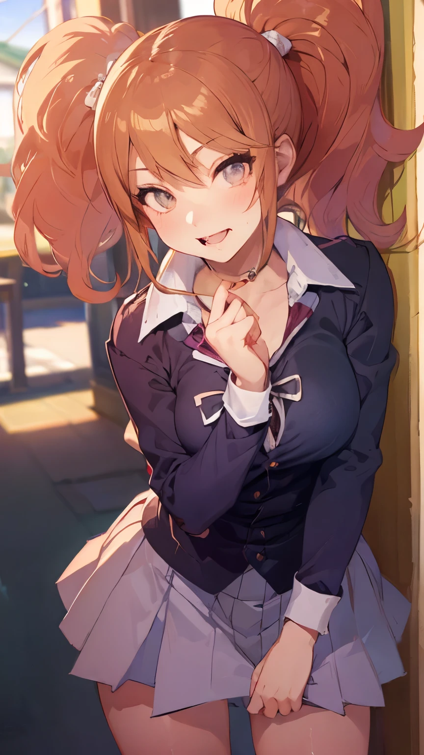 (:1.3)、Orange Hair、ponytail、Laughter、((Femme fatale、Pervert girl))、(cleavage between breasts:0.3),