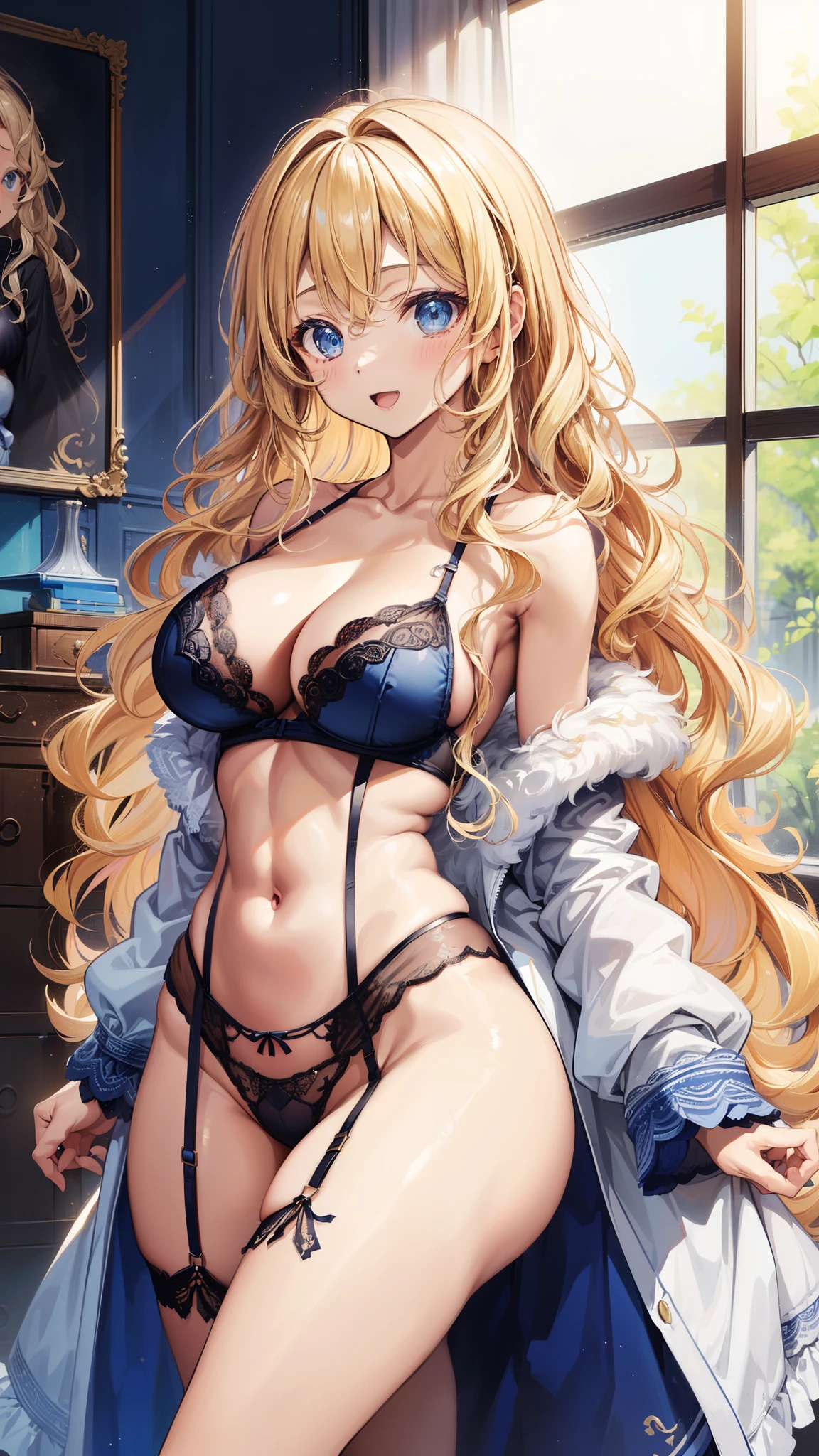 Best Quality,in 8K,hight resolution,((masutepiece:1.2)),Ultra-detailed,Vibrant colors,Beautiful detailed eyes,独奏,A very beautiful and seductive 19 year old woman,Full body like,Exquisite and sexy collarbone,charming oval face,Double eyelids,rosy lips,small nose,beautiful shining blonde,Medium long hair with loose waves,white office robe decorated with gold thread,Beautiful breasts,Sexy figure,which are full of confidence,Elegant, Looking at Viewer, Portrait, Front view