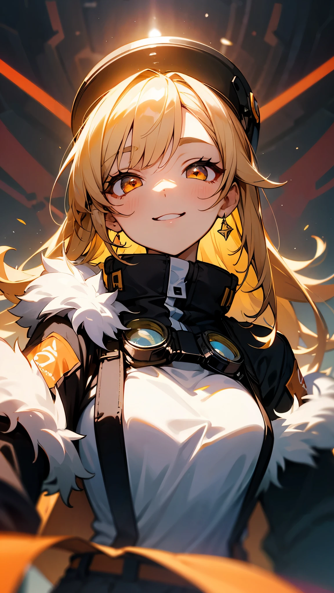 best quality, masterpiece, highres, solo, {dorothy_arknights:0.90}, smile, happy, one_eye_closed, portrait, looking at viewer