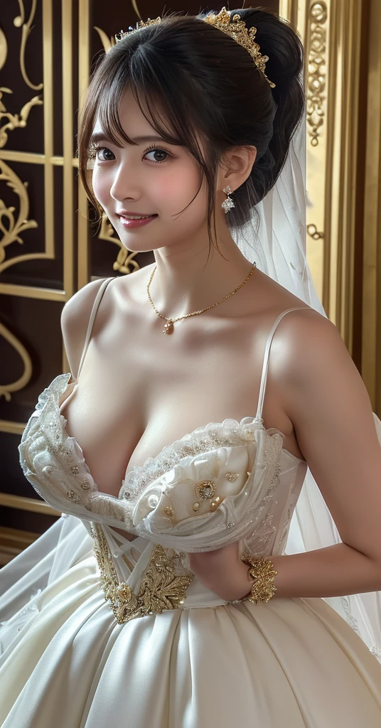 top-quality、​masterpiece、hight resolution、Wuxi 1girl、(bridal dress:1.4)、((Super beautiful face))、Super beautiful eyes、Super beautiful hair、(cleavage of the breast、exposed breast、Sexy cleavage、very highly detailed breasts)、​masterpiece、top-quality、ultra-definition、hight resolution,(Nipple through:1.6),(lace underwear:1.4),(nsfw:1.6),(sweat:1.6),