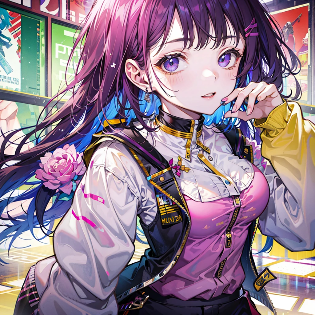 prety woman, sparkly eyes, False lashes, Pink lips, A smile, large full breasts, a miniskirt, Cute clothes, thumb and four fingers, tre anatomically correct,