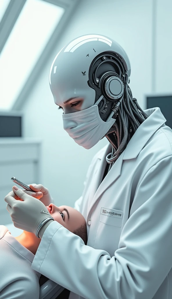 a doctor installing robotic arm and robotic legs on patient in operation room, highly detailed, photorealistic, 8k, hyperdetailed, cinematic lighting, dramatic lighting, medical equipment, medical tools, surgery, hospital, operating room