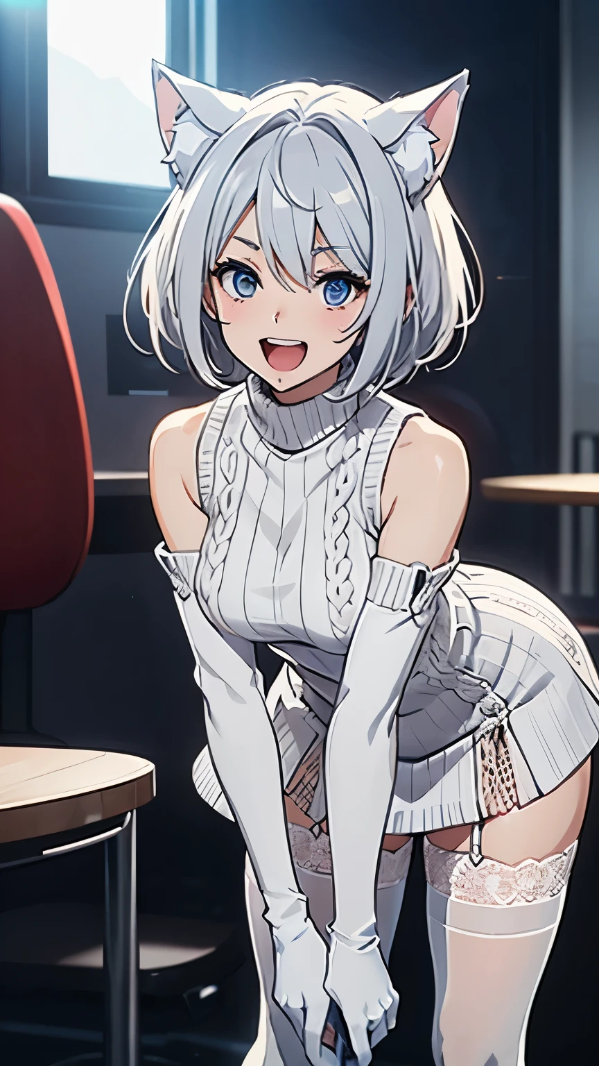 NSFW,masutepiece, Best Quality, Detailed face,(ultra hi res:1.2),(Illustration:1.3),(Game CG:1.2),(official concept art:1.2),BREAK (midium breasts:1.2), (slender), (nffsw:1.1), ((Singing)), (stage,Spotlight:1.1), (((Hold one microphone))), BREAK idolmaster, {{{anastasia}}}, (15yo student,Beautiful Girl,Cute Girl),(beautiful blue eyes beautiful silver hair), (((extra short hair))),((spiky hair)), ((((Bora hairstyle)))),(Wet hair), (Wet skin),(dark blue idol dress),(((((See-through)))))), (open clothes east, Pink nipples, nipple slip, , slip, No panties,(embarrassed,Smile), open open mouth,(((one eye closed))),((Tongue out)),(breathing deeply),(((Spread legs))), (Squatting),(Spread :1.Ubik silver hair:1.5),(One arm behind your back),(ecstacy), (vaginal :1.2), testicle, (A Man:1.2), (nude),hetero, (a woman sits astride a man:1.3), (woman on top), (Formidable :1.6), (cum shots:1.3),