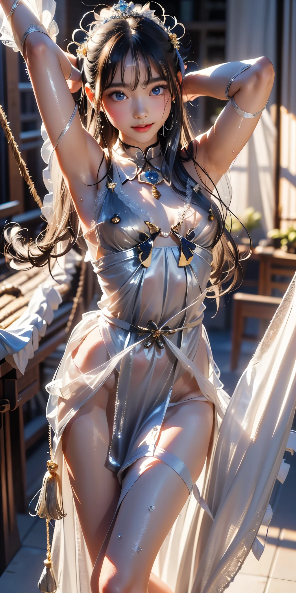random color outfit, running, ((Best quality)), ((masterpiece)), (detailed:1.4), 3D, an image of a beautiful cyberpunk female,HDR (High Dynamic Range),Ray Tracing,NVIDIA RTX,Super-Resolution,Unreal 5,Subsurface scattering,PBR Texturing,Post-processing,Anisotropic Filtering,Depth-of-field,Maximum clarity and sharpness,Multi-layered textures,Albedo and Specular maps,Surface shading,Accurate simulation of light-material interaction,Perfect proportions,Octane Render,Two-tone lighting,Wide aperture,Low ISO,White balance,Rule of thirds,8K RAW, wearing micro bikini, legs spread cameltoe (from below:1.4)