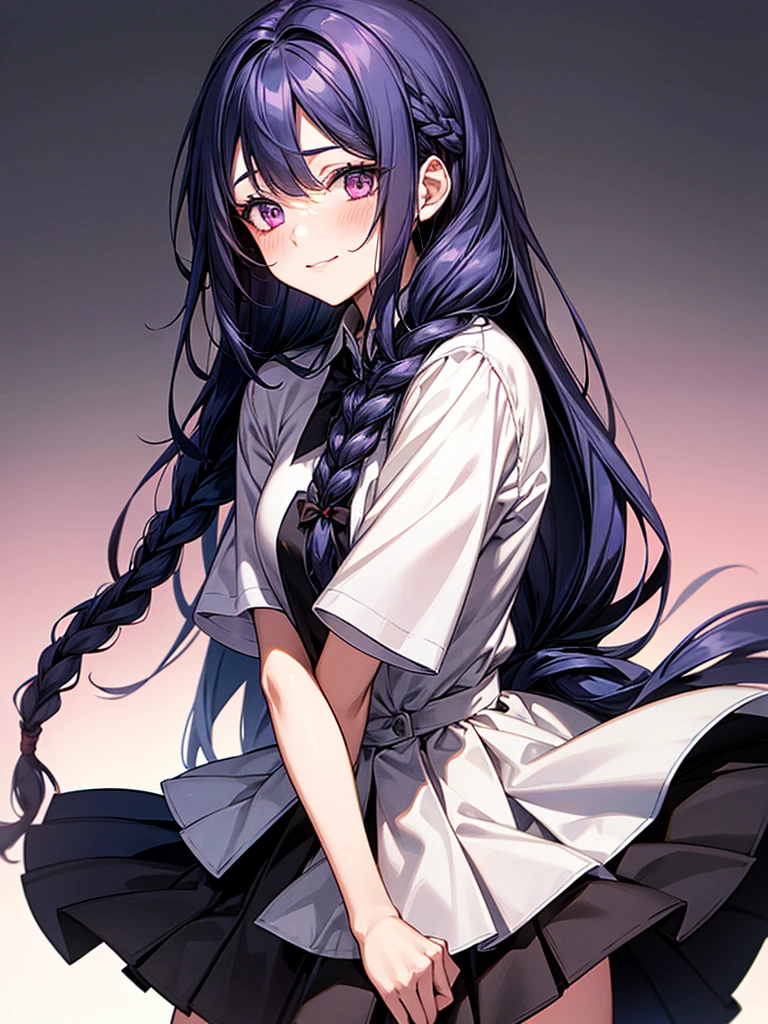 Cheongsam Girl，Purple Hair,Purple eyes,Long Hair，cowboy shot,Pure white background，Depth of written boundary，Low angle view，Calf Level View，Overclocked Renderer，Cinema Lighting，Ultra-fine，Very detailed，complicated，Cinematic Perspective，CG Art，Looking at me,