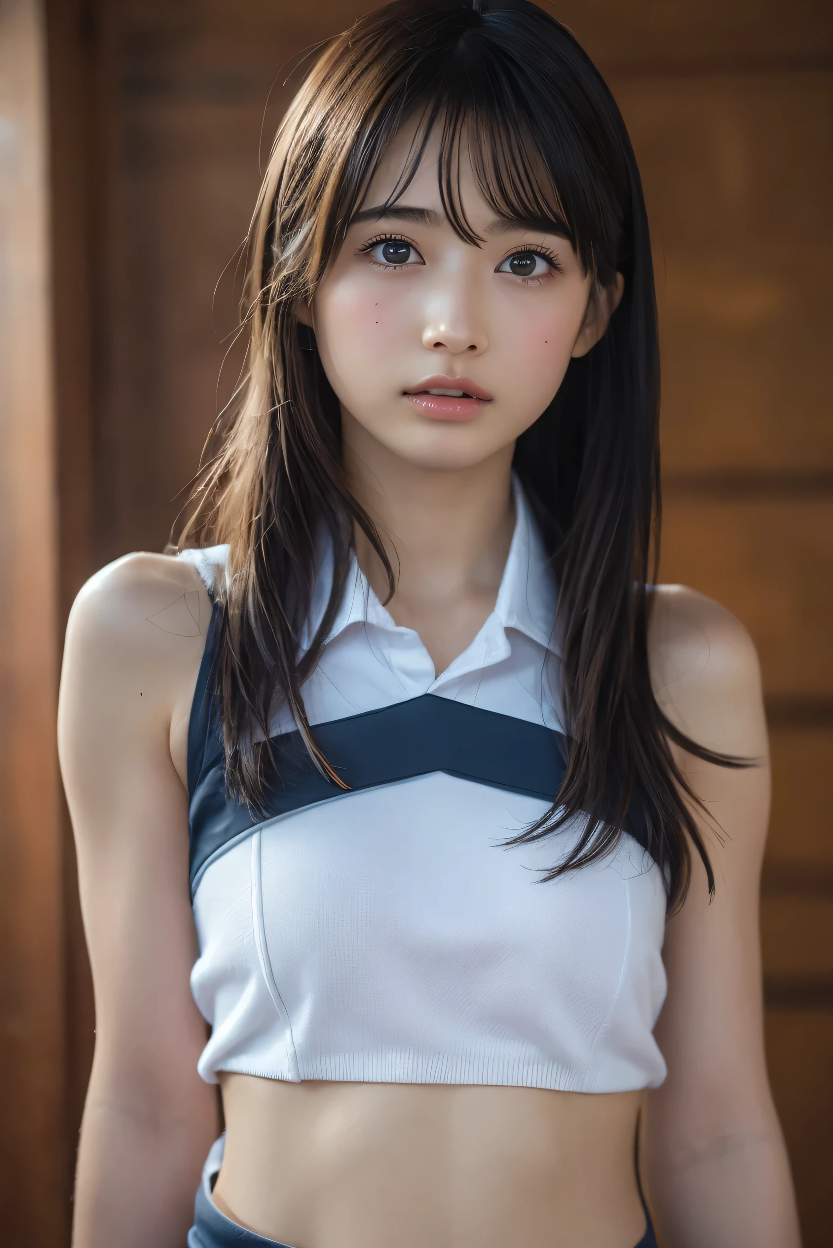 (8k, RAW Photos,highest quality, High resolution:1.1), (Super realistic:1.4),(Realistic, Realistic:1.3),Japanese beauty、Upper Body、、Sailor suit、Coffee shop