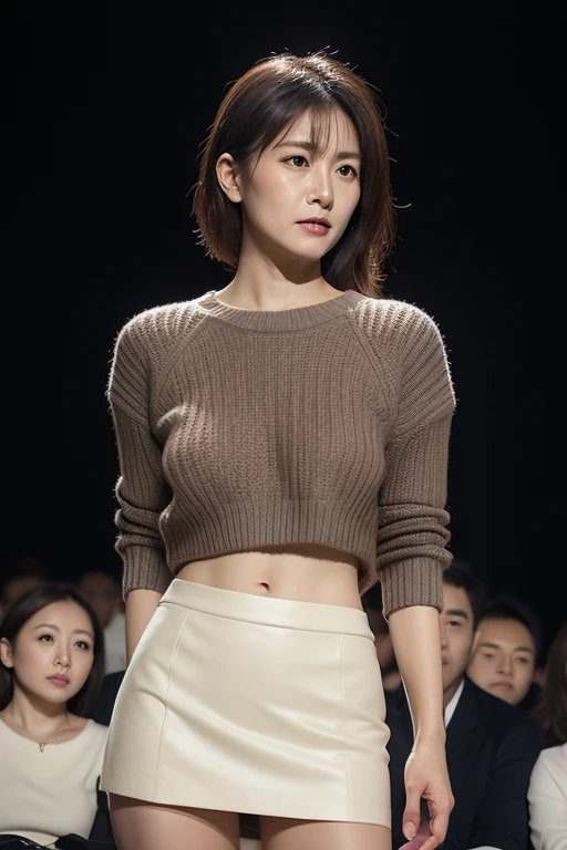 german, beautiful mature fashion model, angry, ((louis vuitton:1.2)), luxury wear, in fashion show runway, stage, anamorphic lens flare, photorealistic, cinematic lighting, dark atmosphere, volumetric lighting, action pose, epic scene, louis vuitton advertising, louis vuitton campaign