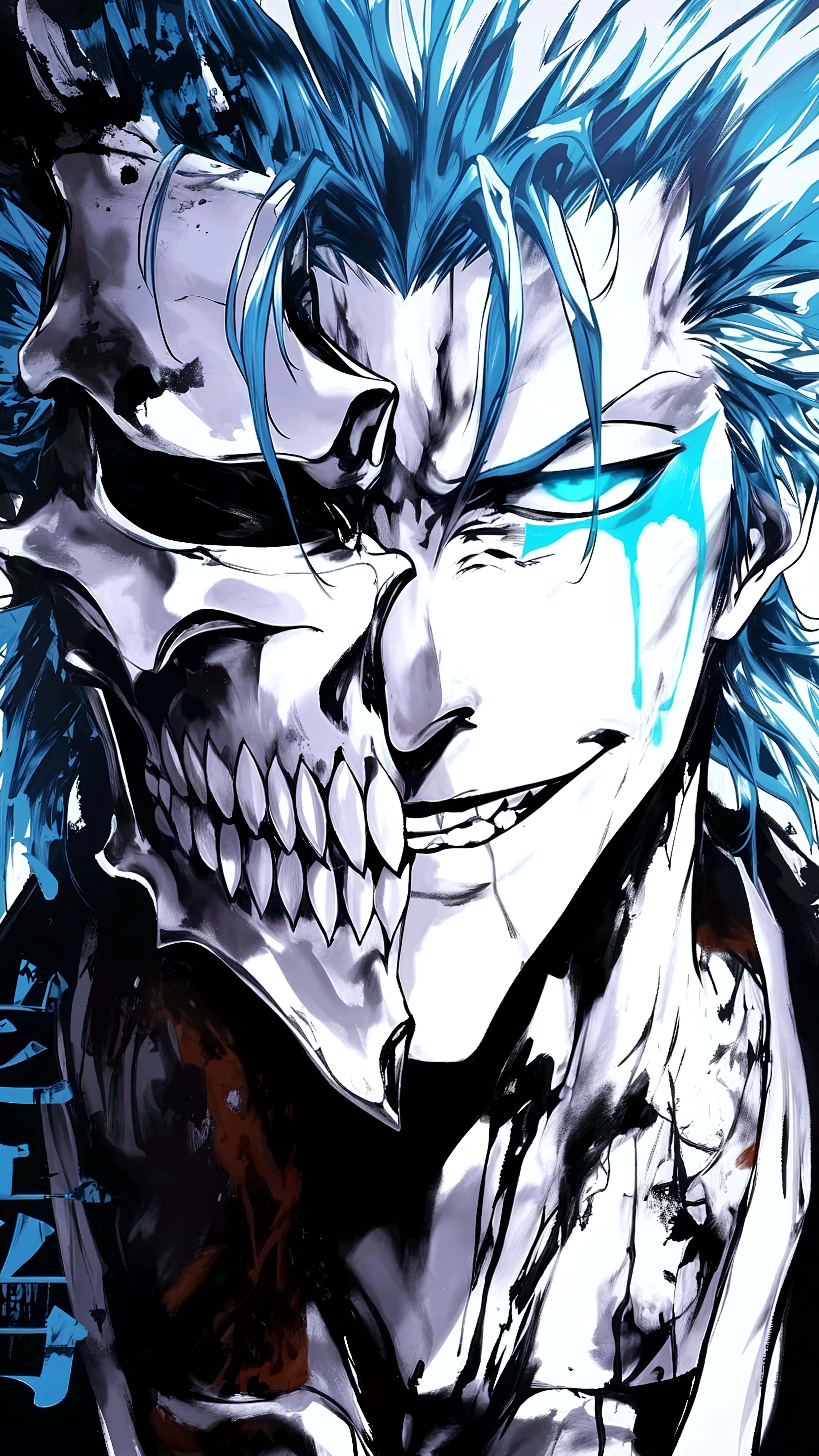An anime character who is a magic knight, half ice and half shadows, on your face half a bone mask White hair and half a bone mask Show half your face with a lumberjack beard Looking like a 1,
Mask only on the left side Only white hair and black beard Remove beard Full body image