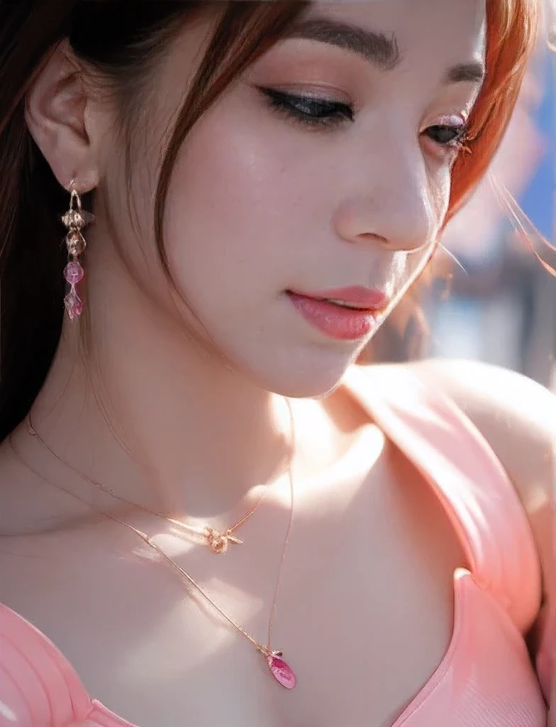 Close-up of a woman wearing a pink latex top and necklace, My heart feels like it&#39;s going to burst,w1 8は, 2 , 2, 1, 2 , 2 ,  clevis, 2 , 2 , , 2 , Sexy lips, Licking tongue,2 5 those, Big Breasts, Asian Girl