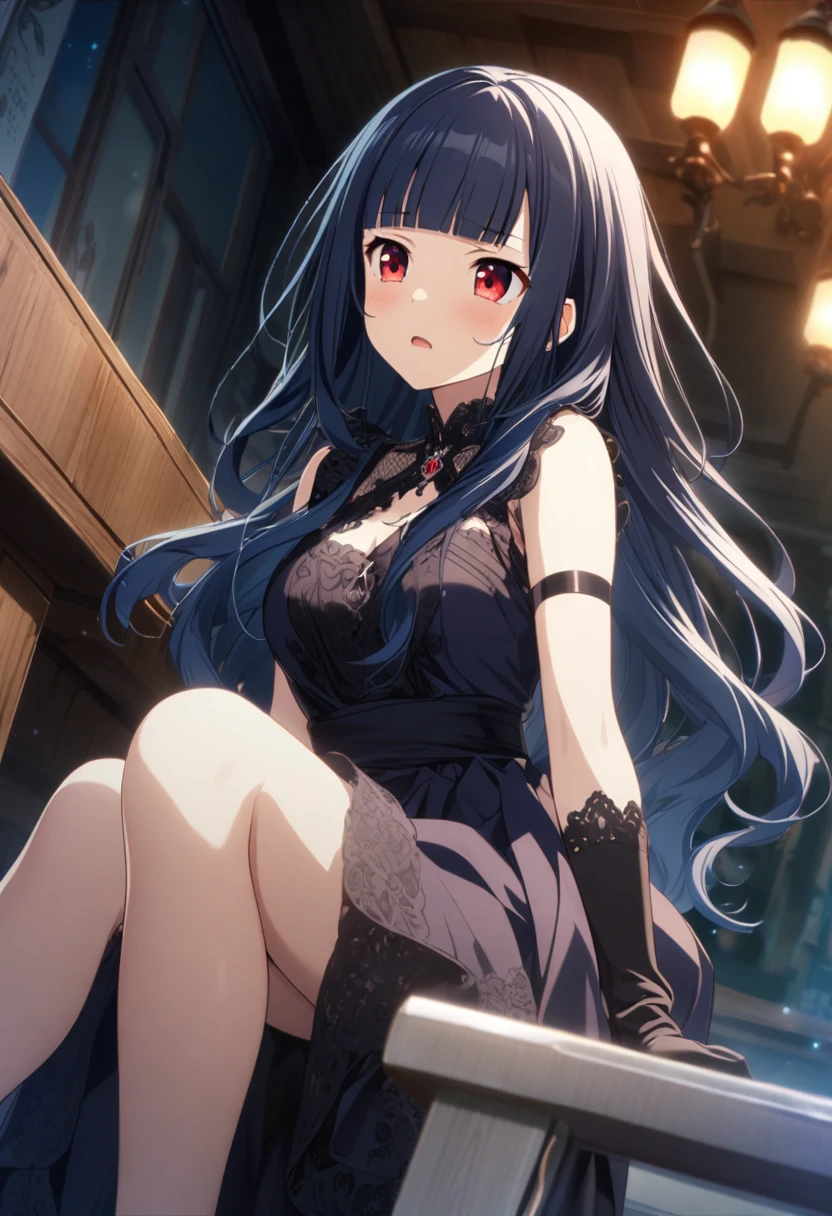 best quality,exquisite facial features,prefect face,bishoujo,ojousama,hubrael,dark_persona,long hair,lace trim,gothic,pantyhose,lace legwear