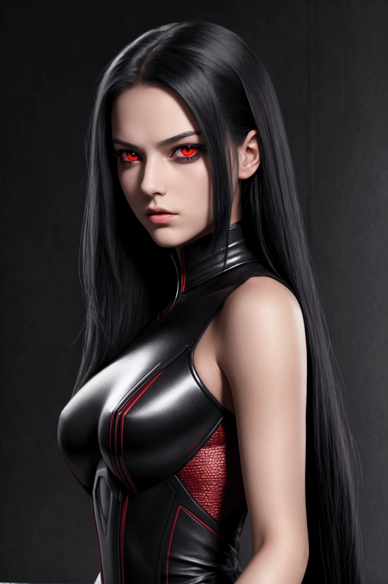 girl(1.6) 16 years old, super villain, half mask , red eyes, detaleid face, claws in hand as x23,fight possition black hair, beautiful, sexy, killer, ,background in sweden