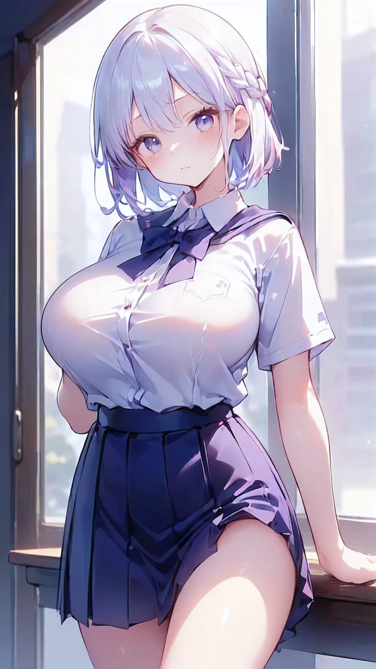  super high definition, 8k,high quality, slender,Cute hairstyle,,(iridescent light,soft shadow,Anime Painting,thin line drawing),(((Extra low length,Skinny body,Young face,,((It's because I'm young ),詳細な綺麗な形のsuper huge breasts:1.5,Student Uniform)))),