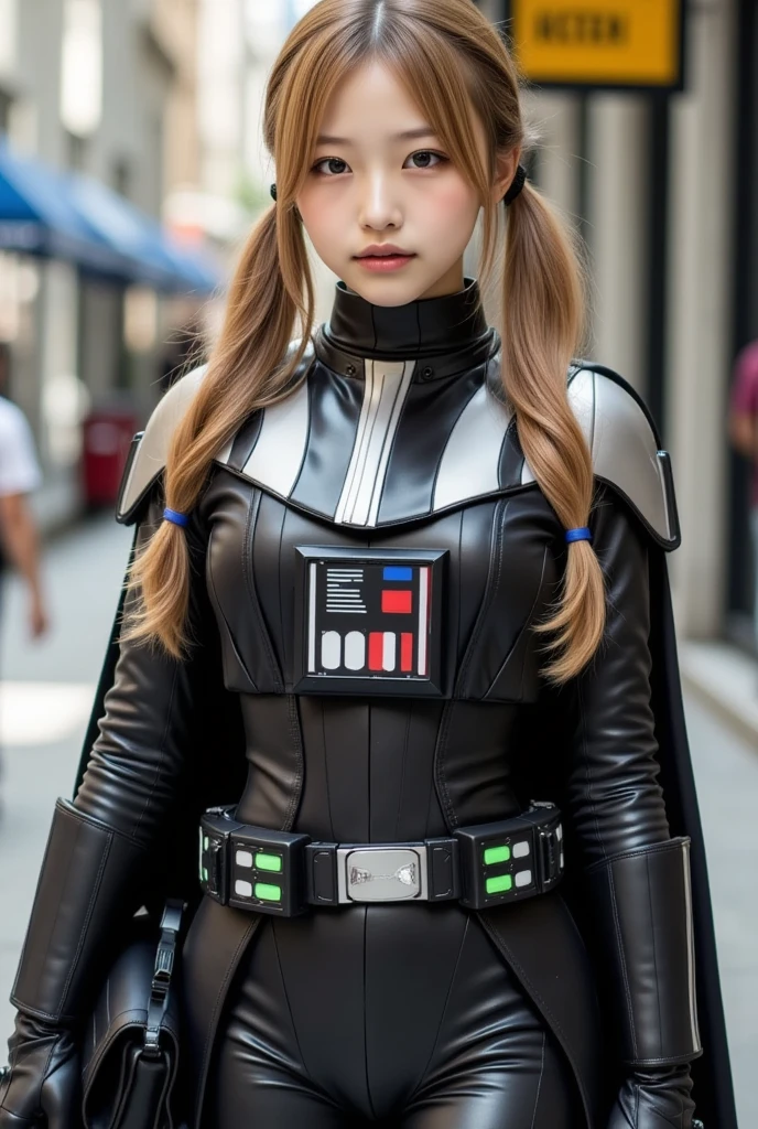 One girl, gal, (long twintails), hair ribbon, blonde, brown eyes.
StarWars、Darth Vader Cosplay Woman、Space Super Armor、Jump Action、Without helmet、Highest quality、Super beautiful images、stand up