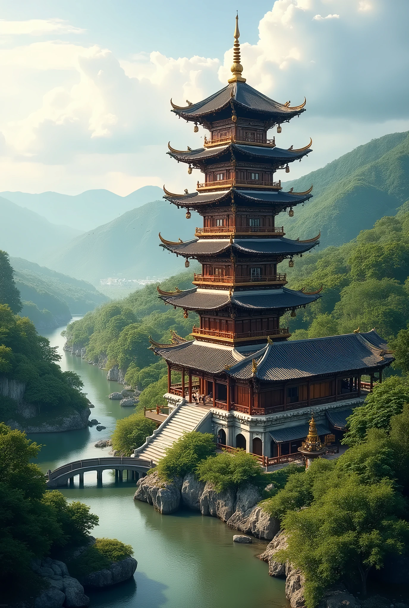 Generate an realistic image background only, empty yard in font, surrounded by tall pine trees and a river flowing nearby, with misty mountains and lush greenery in the background.
(Chinese-style architecture),(Chinese architecture),(raw photo:1.2), (photorealistic:1.4), absurdres, incredibly absurdres, huge filesize , ultra-detailed, highres, extremely detailed,best quality ,masterpiece, illustration, an extremely delicate and beautiful, extremely detailed ,CG ,unity ,8k wallpaper, Amazing, finely detail, masterpiece,best quality, pureerosface_v1,ulzzang-6500-v1.1,