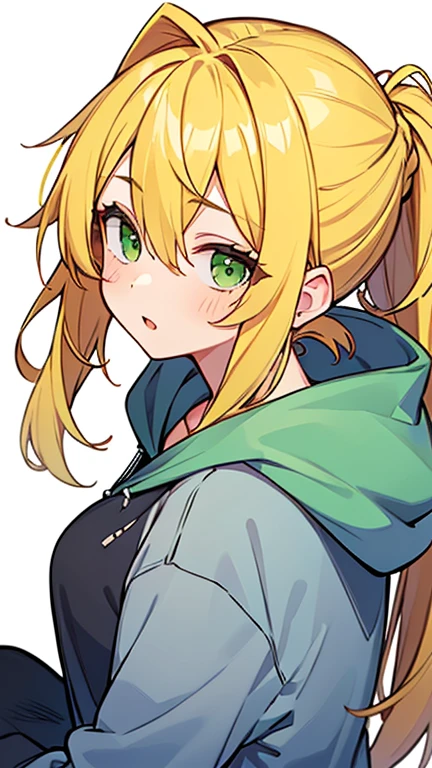 masterpiece、highest quality、High resolution、Very detailed、((Flat Color))、((Colorful art))、whole body、Chibi Character、Girl、cute、Nendoroid、Smiling、、(mint, blue eyes, braid、Long blonde、Big Breasts)、Green Sweater、Turtleneck sweater、Long sleeve、