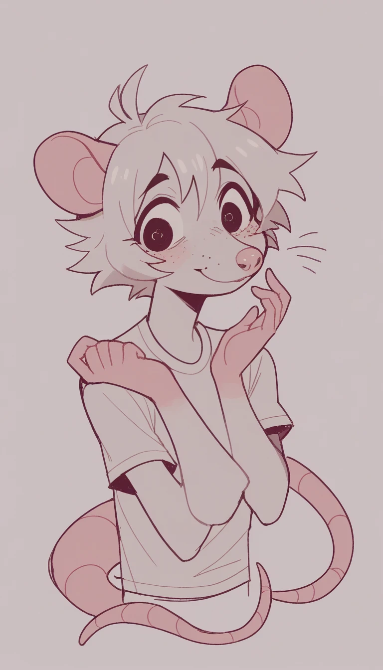 Best quality , Very detailed illustration , (Anthropomorphic fluffy opossum boy:1,7) , tousled voluminous hair, Playful look, Slim, ideal bod, Simple drawing, Artifyber style, pastel flat colors, Cute, cartoon