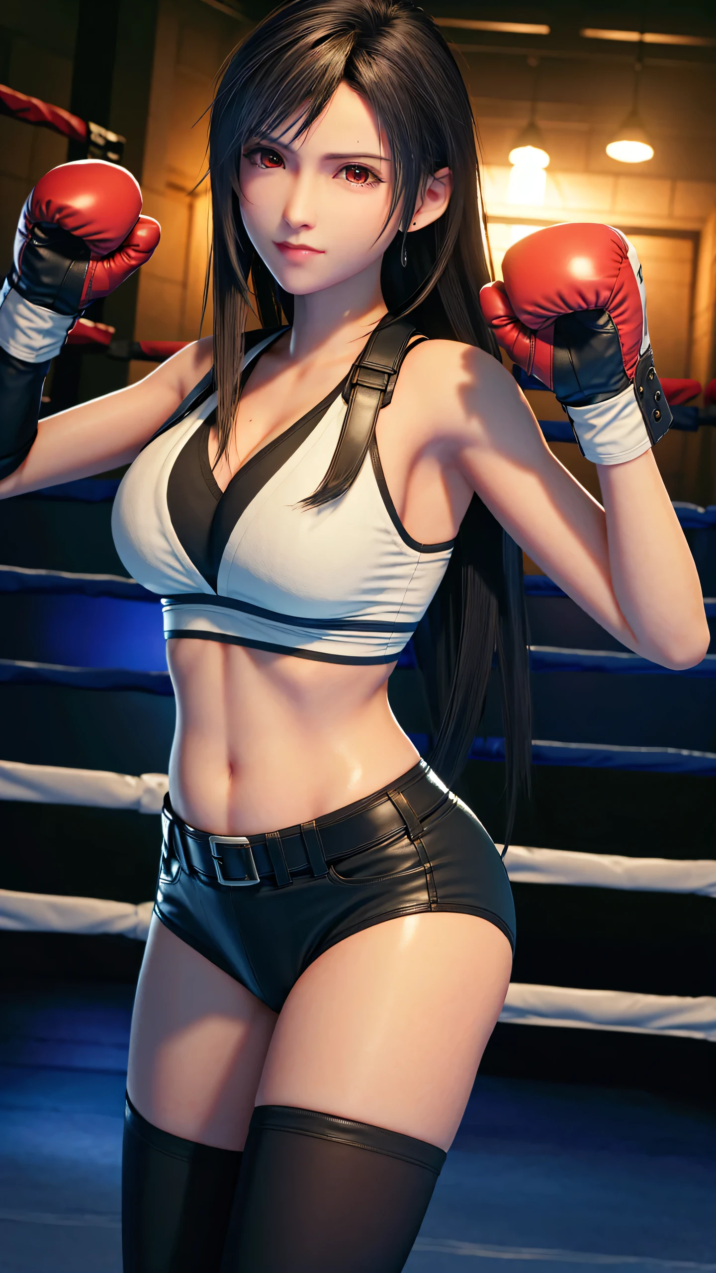 Tifa Lockhart, big , big ass, thick juicy thighs, tight tiny  mini skirt, tight pushup bra,  boxing gloves, 