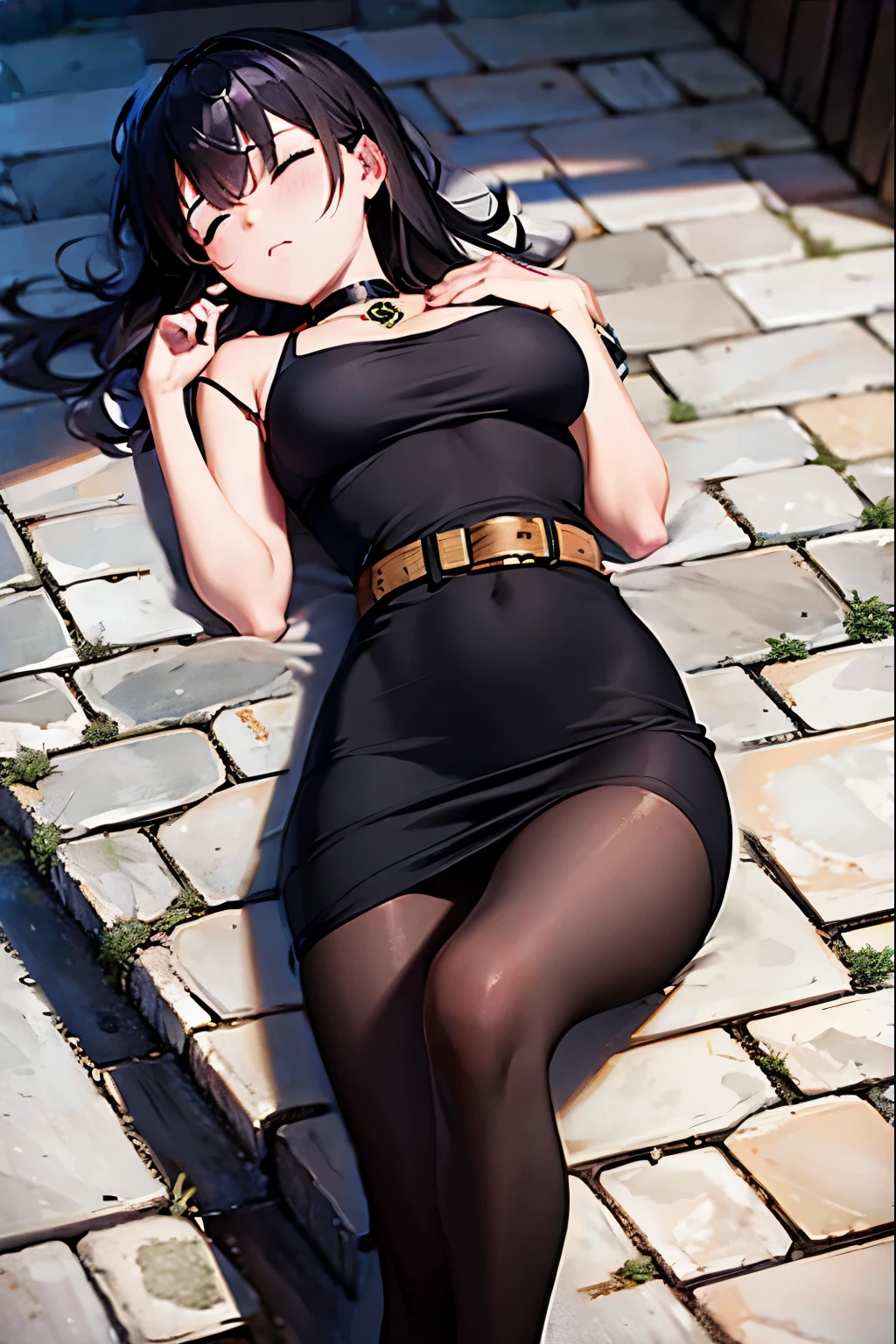 BREAK (masterpiece:1.2), best quality, high resolution, unity 8k wallpaper, (illustration:0.8), (beautiful detailed eyes:1.6), extremely detailed face, perfect lighting, extremely detailed CG, (perfect hands, perfect anatomy),city,street,wet road,reflections, buildings,night,fubuki, black hair, (green eyes:1.5), short hair,black dress, dress, fur coat, high collar, jewelry, necklace, off shoulder, taut clothes, taut dress,stockings,neckline,cleavege,nipples see through,sitting in bench, wide spread legs,showing panties,lace panties,showing legs.