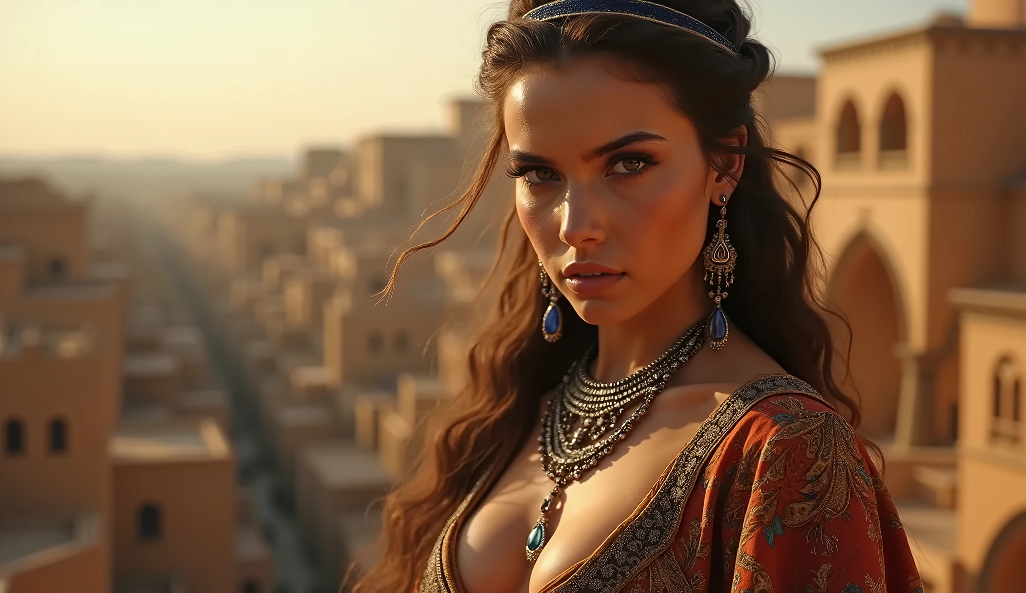 (muste piece, highest quality)((8k)),full body,super detailed,arab girl ,blue eyes,(very wide eyebrow) ,photorealistic,dark bronze shiny skin((black skin ,shiny skin ,big ass ,)),beautiful female mode,Black woman in red clothes from biblical times, blue eyes, in roman colosseom),smilung,horny, (shiny skin), she is wet and intimate, she has a submissive expression, direct eye contact, hyperrealistic, unreal engine 5,Suggested pose, 8K