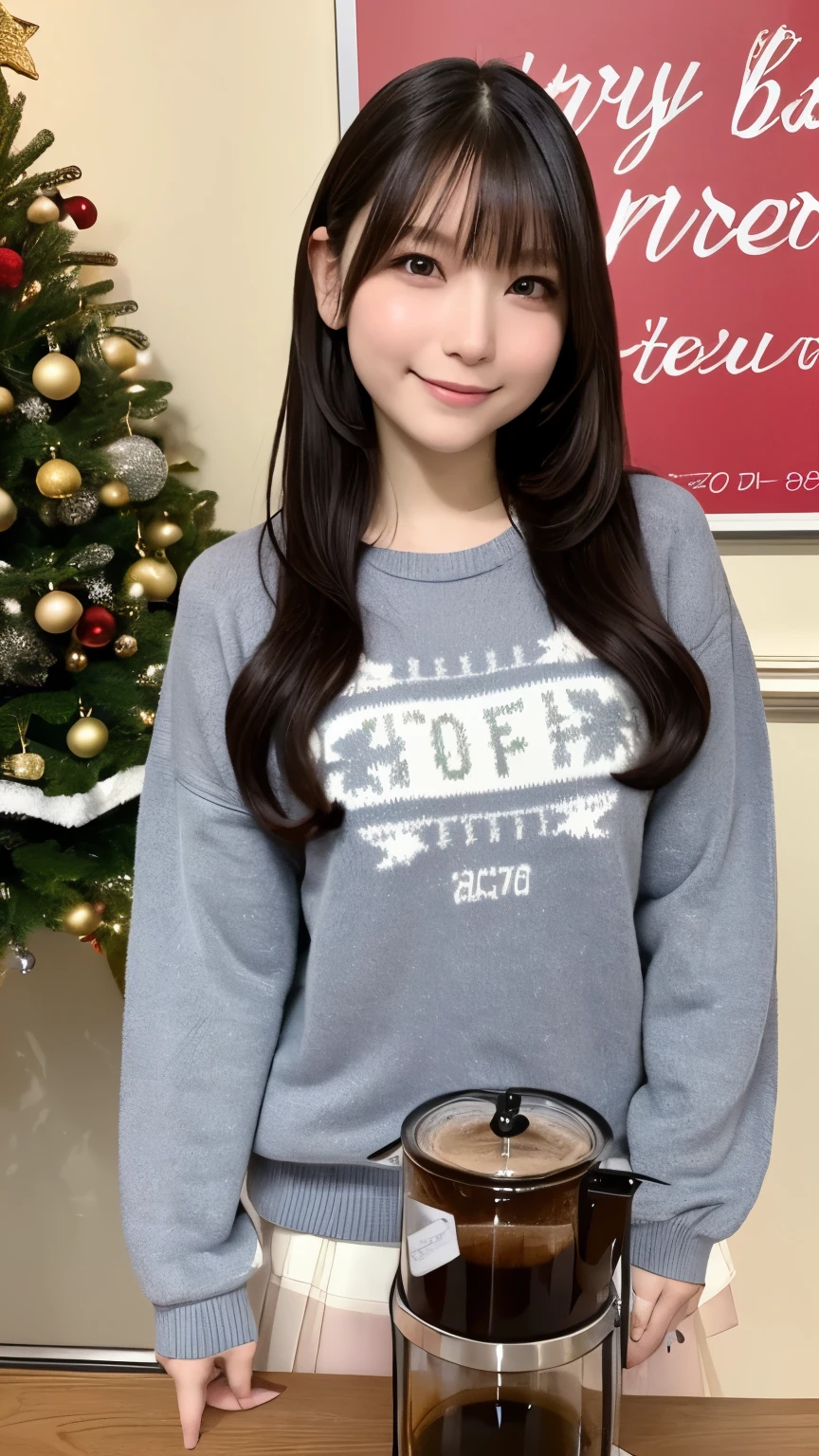 Christmas Sweaters,  cute sweater coffee maker、hot々A cup of coffee、cute high school girl with good style、