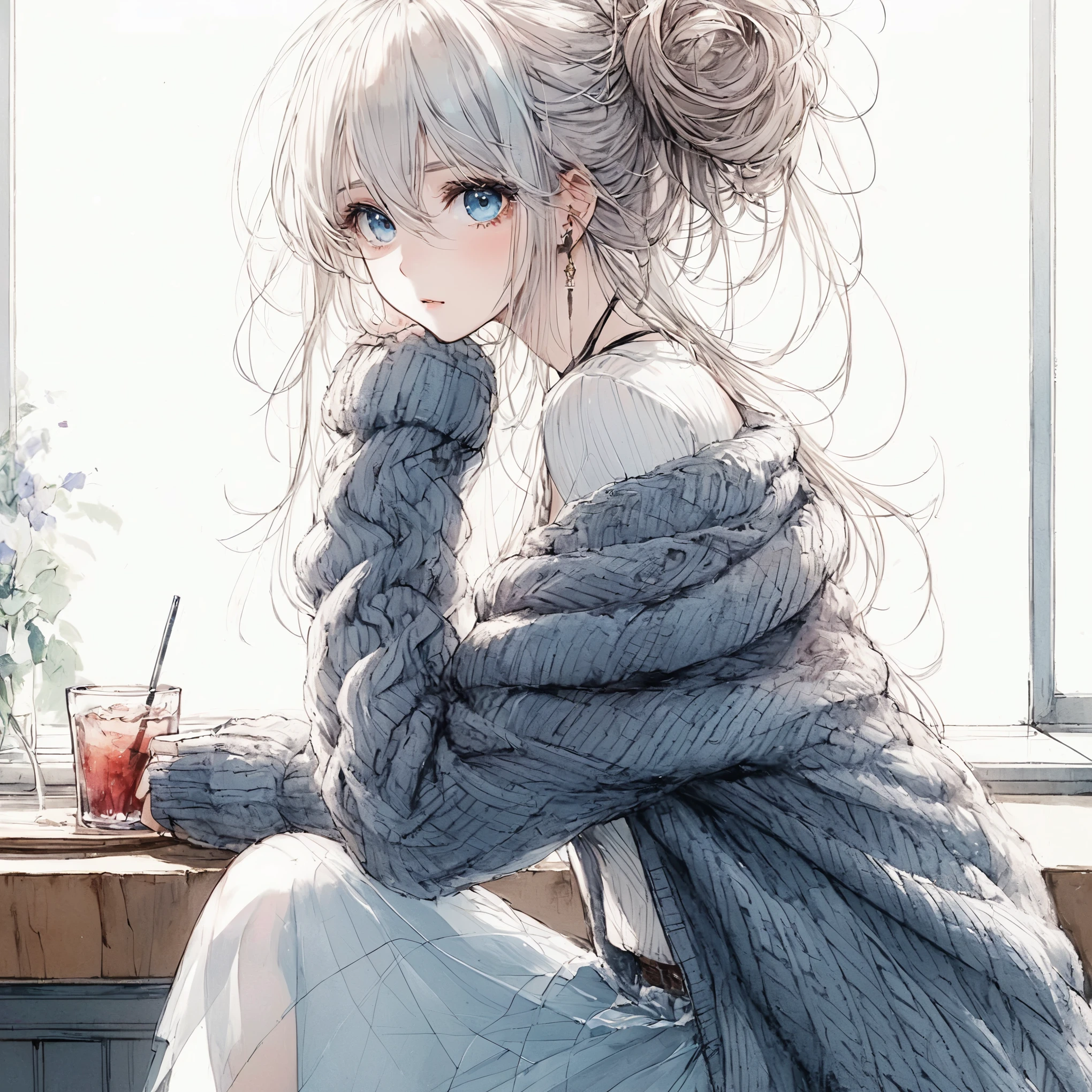  Official art using high quality hand drawn watercolor sketch techniques. ( best quality,4K,8k, High Resolution ,masterpiece:1.2),Super detailed, beautiful detailed eyes,Girl with beautiful eyes, everyone,  beautiful anime girl by the window,  cute anime girl ,  SMOOTH ANIMATED ART ,  Anime style , Elegant colors,  soft lighting , Realistic live-action adaptation of Delicate Beautiful Eyes ,  very shy , ( Beautiful big boobs :1.2), (correct hands:1.2),