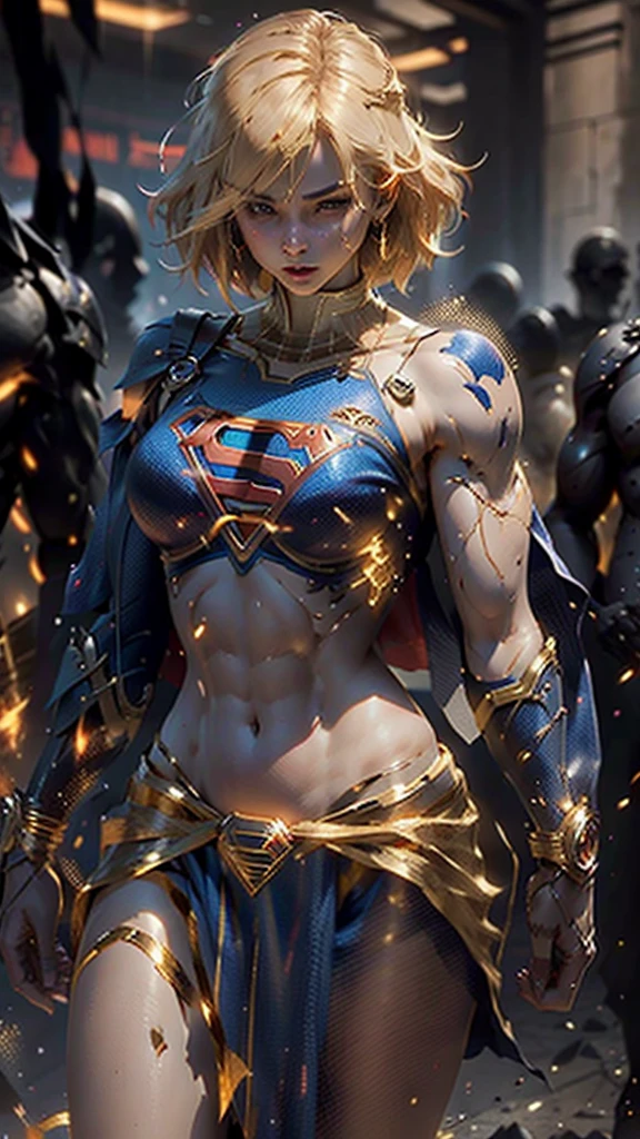 Beautiful woman、 short hair、Well defined body、Large Breasts, Wear a supergirl cosplay, battlefield 