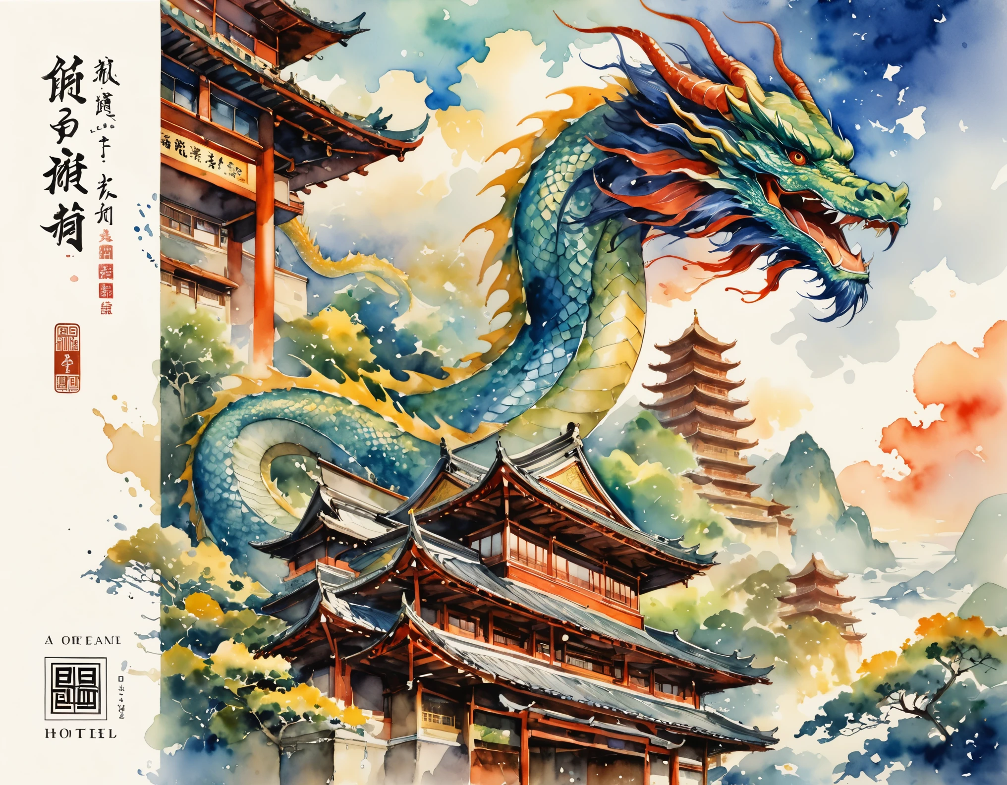 a dragon,with paws,(temple:1.2),bright,tail,glow,anime,design,studio ghibli,<lora:DragonsTemple:0.65>,