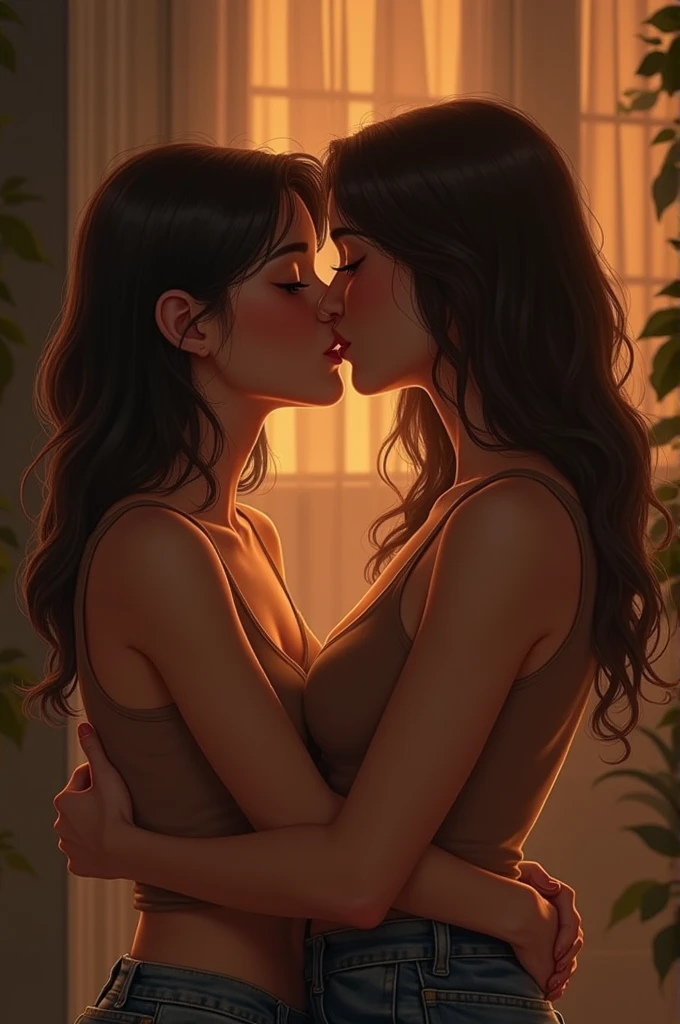 hentai, yuri, anime style, two naked women