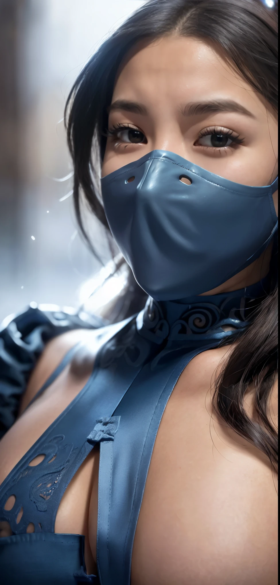 8k, best quality, real image,  intricate details , ultra-detailed, ultra highres, Depth of field,(photorealistic,Realistic:1.2),master part,photo by kitana, wearing a blue leotard, mouth mask,  brown eyes, long black hair, horse-tail, Alone, , blue skies,
best quality, Realistic, photorealistic, ( intricate details :1.2), (delicate detail), (Cinematic light), clear line, sharp focus, realistic face, detailed face
Unity 8K wallpaper, ultra high-reution, (photorealistic:1.4), Looking at the Viewer, breasts appearing, giant breasts, nudes.