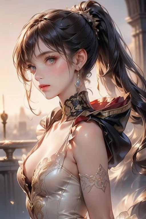 Highest quality、masterpiece、4K、Realistic、超High resolution、Very delicate and beautiful、High resolution、Cinema Lighting、medium range shooting、Portraiture、Perfect female body、Beautiful woman、Mature Woman、Contrasting、With my hands on my head、Looking at the audience、((Long Wavy Hair、Light brown hair、ponytail))、((Prostitute:1.4、Sexy Costumes、High heels、Seductive makeup))、A confident smile、Flexible body、Sexual pose、Elegant operation、Relaxed atmosphere、I can see your attractive thighs