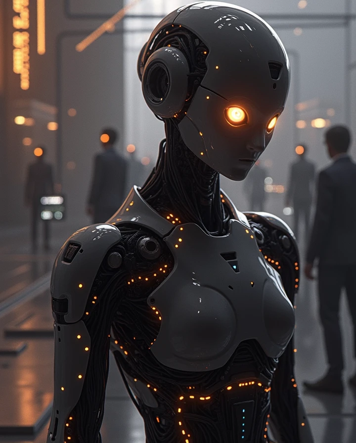 A robot with an eye patch on its left eye