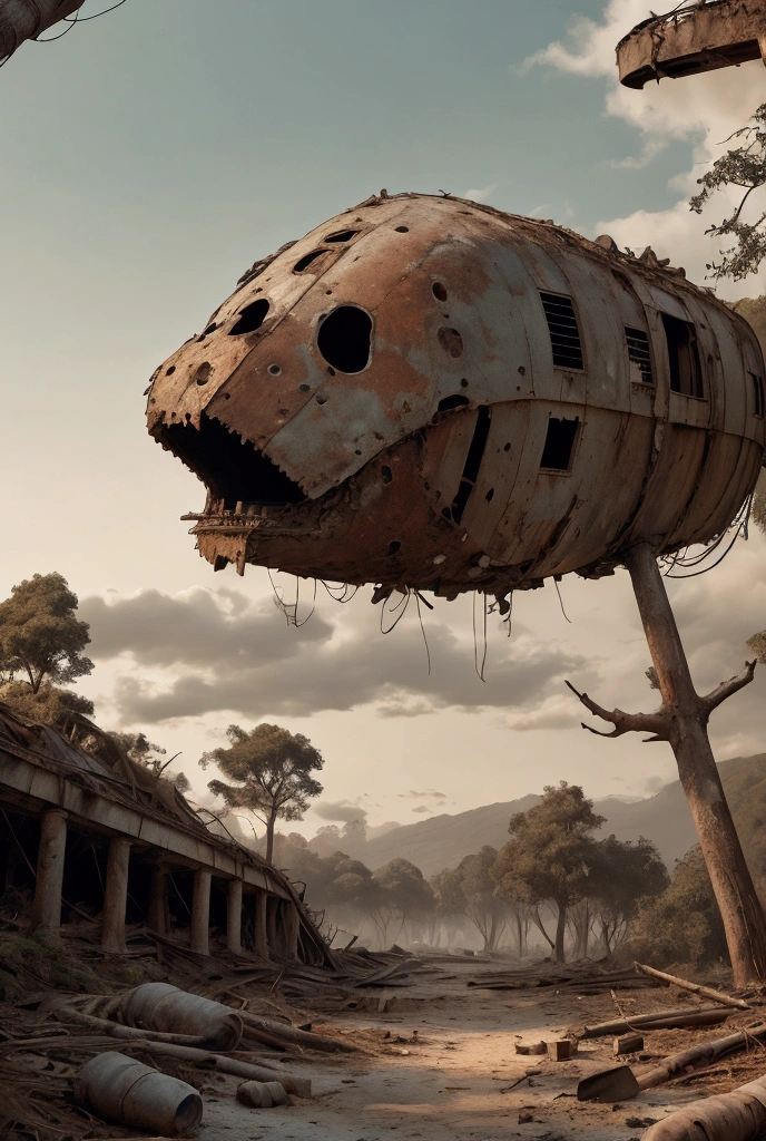 image of an abandoned ship rusting in the forest surrounded by pythons, realistic, 8k, full body.