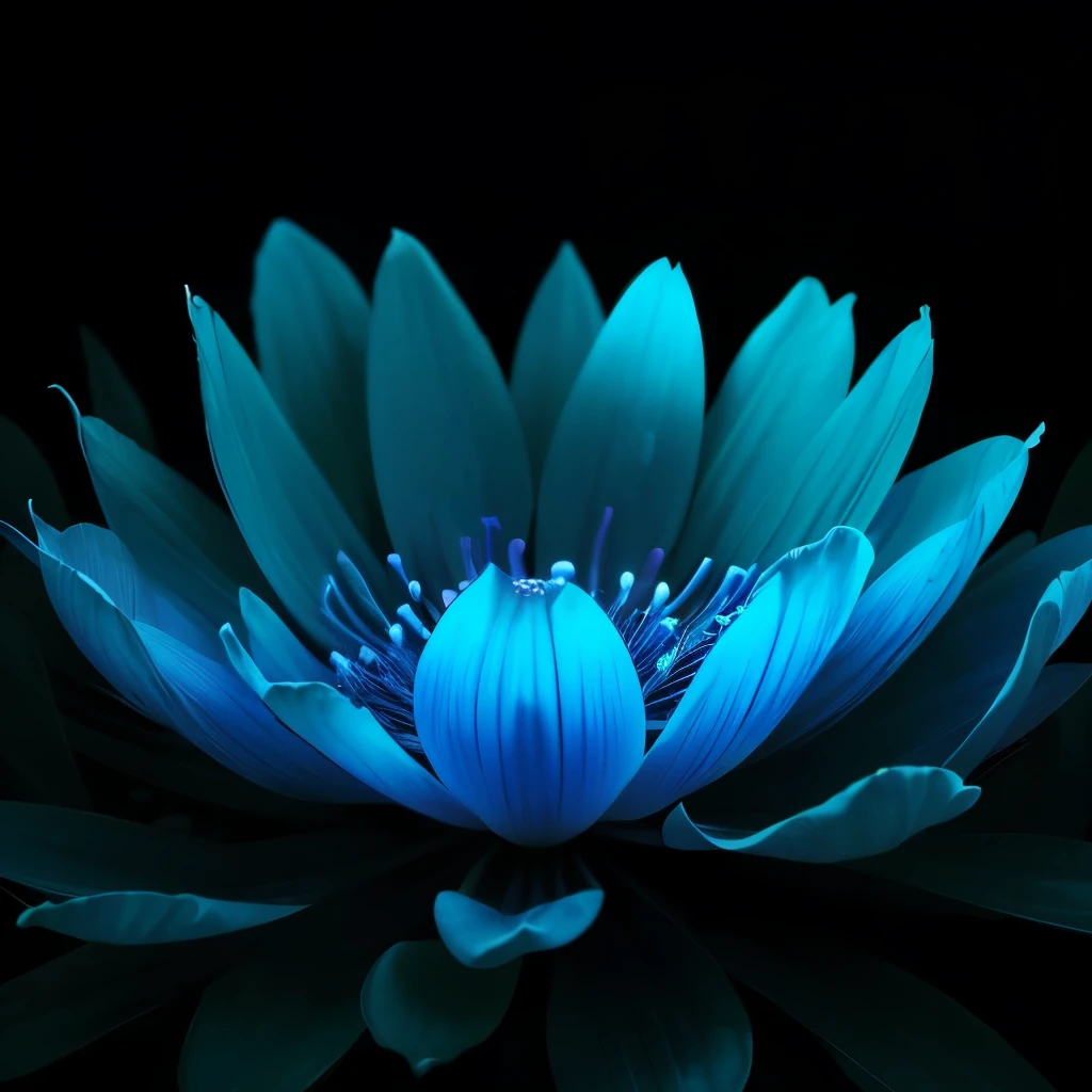 blue flowers in a black background with a black background, glowing flowers, glowing blue, glowing neon flowers, blue bioluminescence, [ bioluminescent colors ]!!, luminous flowers, bioluminescent skin!, bioluminescent plants, neon flowers, neon color bioluminescence, glowing hue of teal, blue glow