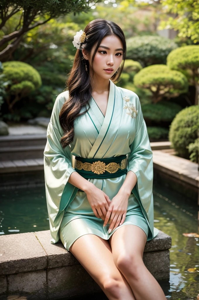 UHD, anatomically correct, textured skin, best quality, 8k,Canon, Canon, foreshortening,Cubist Futurism, modern, Realism, Contemporary art, Action painting,drop shadow, blending、Small Breasts, Svelte Body、(masterpiece:1.2, highest quality), (Realistic, photoRealistic:1.4),Ancient Chinese beauty lying on a tree trunk、Dressed in flowing tulle、Lightweight yarn、Graceful appearance、Chinese ancient clothing、lazy posture、Raise one knee and open your legs、Wicker Swing、Ink painting style、blank、free-hand、Blue-green、masterpiece、Ultra dense、narrative poetry synthesis、high resolution、highest quality、4k