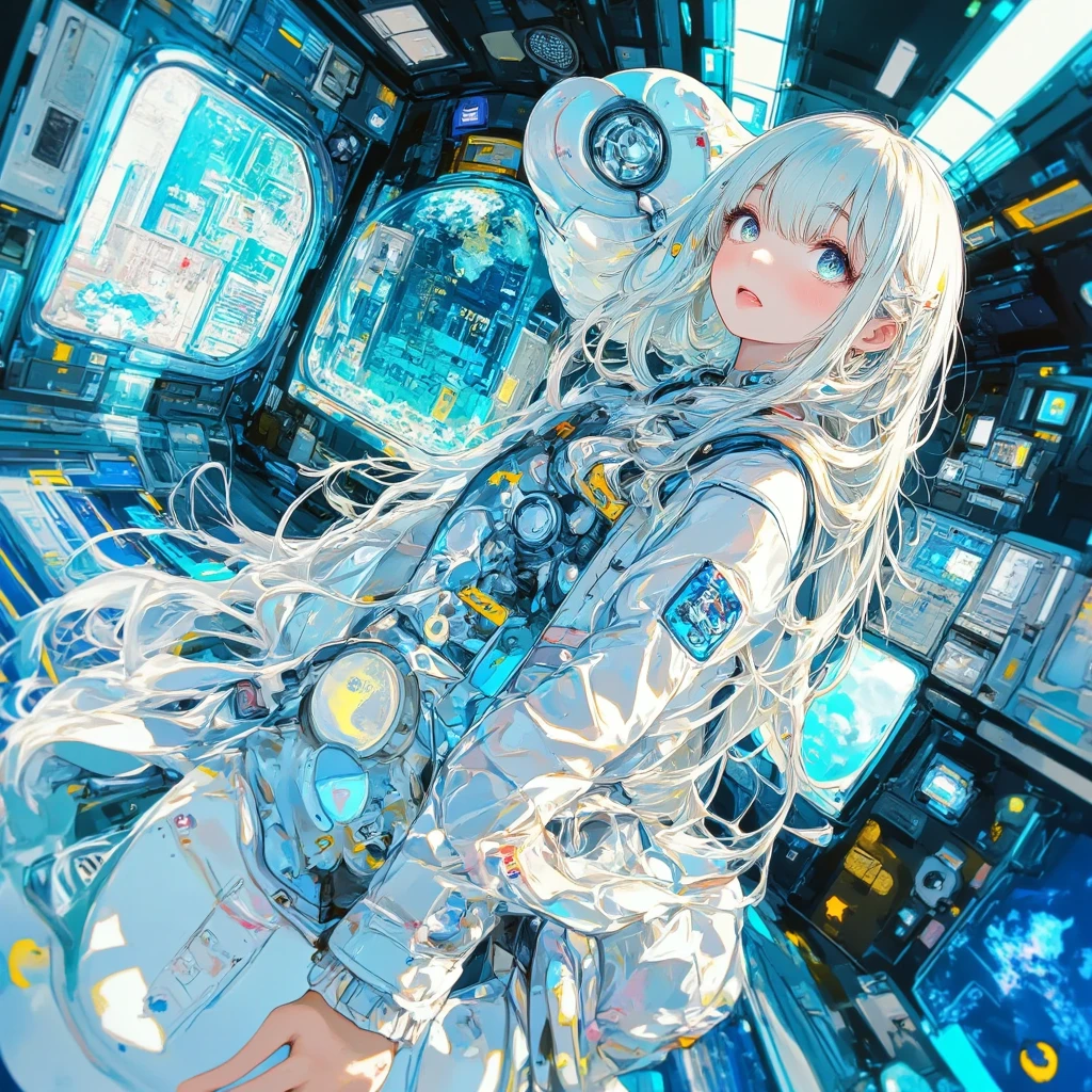 (wearing futuristic astronaut space suit, floating in space station, earth on background:1.4), ultra highres, sharpness texture, (realistic skin texture:1.2), film grain,
