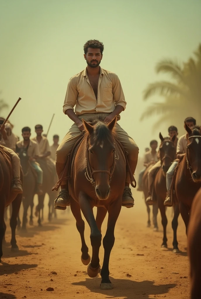 Indian Hindu poor young man practicing horse ride 500 years ago