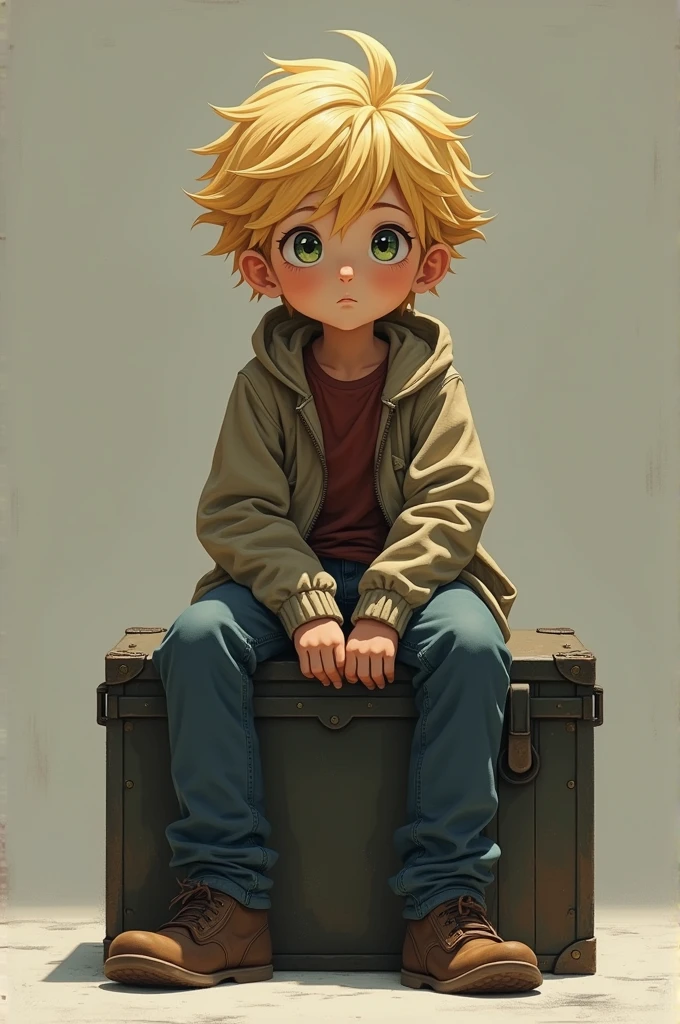 tmasterpiece,best qualtiy,cinematic Film still from,A young boy left in a dilapidated classroom in the ruins of the war,Armageddon,Sand and dust,tired eyes,Yellow sand background,Super light and shadow,Super textured,grieves,in style of hayao miyazaki,Crying with a worn-out school bag,gentlesunlight,(Spark 1.2)Dilapidated houses,Shabby outfit,