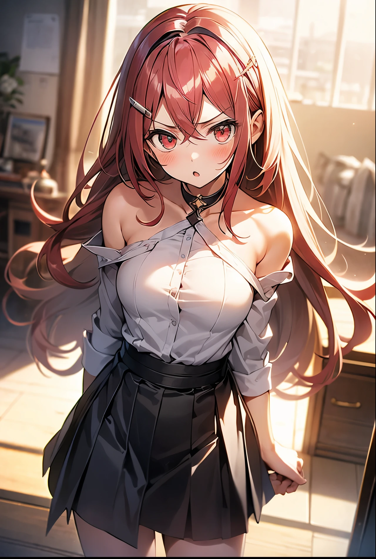 masterpiece, Highest quality, One girl, alone, Yellow Eyes, Redhead, Small breasts, Devil's , Devil's Tail, Devil's Wings, Little devil horns, Pointed Ears, (Small breasts), (Flat Chest), Twin tails, Bat Hair Ornament, Cape, White shirt, White legwear, Teddy bear, beret, gloves, bangs, Owns a stuffed toy,Micro Bikini