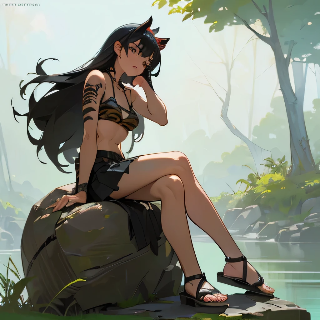 A highly detailed pov illustration of (((female, cat ears, cat tail, young, petite, flat chest, young, lithe, tribal  catgirl)), ((flat chest, small breasts, a-cup, ultra petite body)) looking at overgrown ruins, (detailed eyes, ultra detailed eyes), sexual, aroused, standing over viewer, viewed from below, close-up, exploring jungle, bedroom eyes, aroused expression, blushing heavily, ((detailed cameltoe)) mons visible, inguinal crease, showing off body, ((primitive tribal clothing, body markings, exploring)), detailed background, dense jungle, ruins covered in vines, by sandra chevrier and greg rutkowski and wlop, bright light, digital art, highly detailed, fine detail, intricate, ornate, complex, octane render, unreal engine, photorealistic, 8k, 16k,