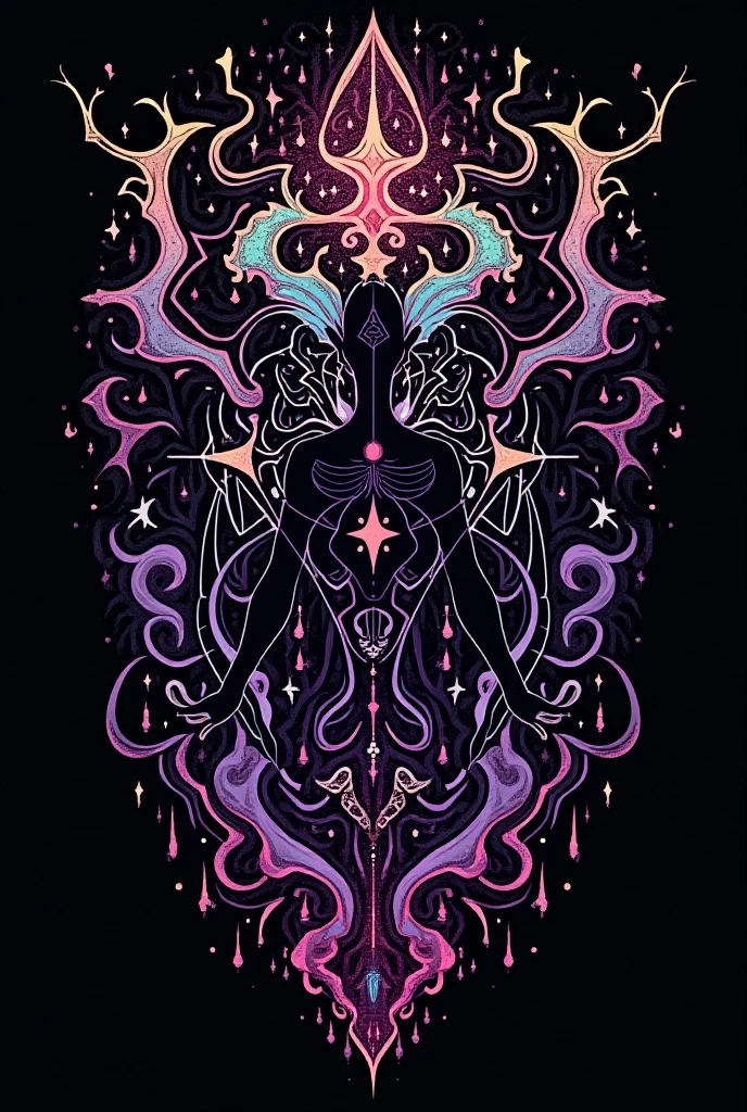 demon long flowing hair in blacklight paint art style