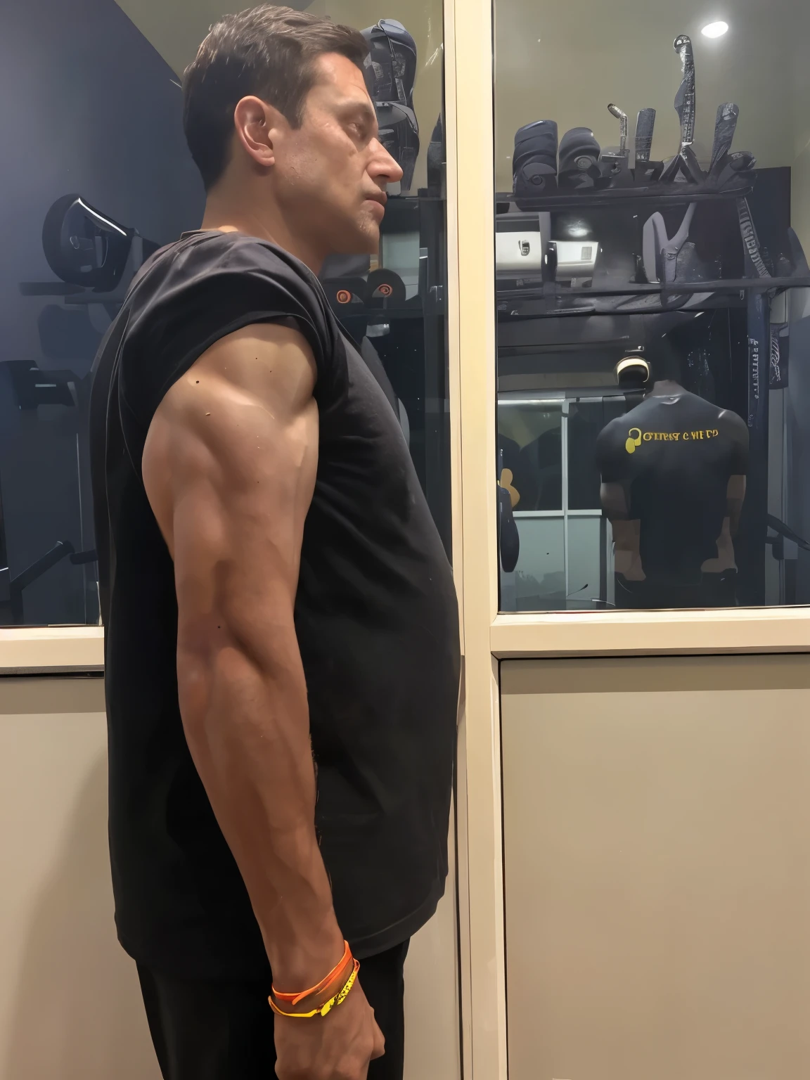 hot silver fox hunk in singlet with massive pecs covered in gray hair and huge biceps