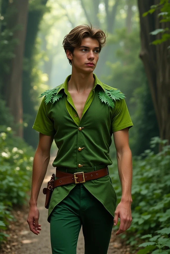 um homem, 18 anos, sentado na floresta, (((Um retrato de um lindo duende)), (((Duende)) face masculina, ((Homem completo de 18 anos)), Charmoso e sexy, Friendly and mischievous, ((Cartola verde com trevo de quatro folhas preso na borda)), (((barba e sorriso)),