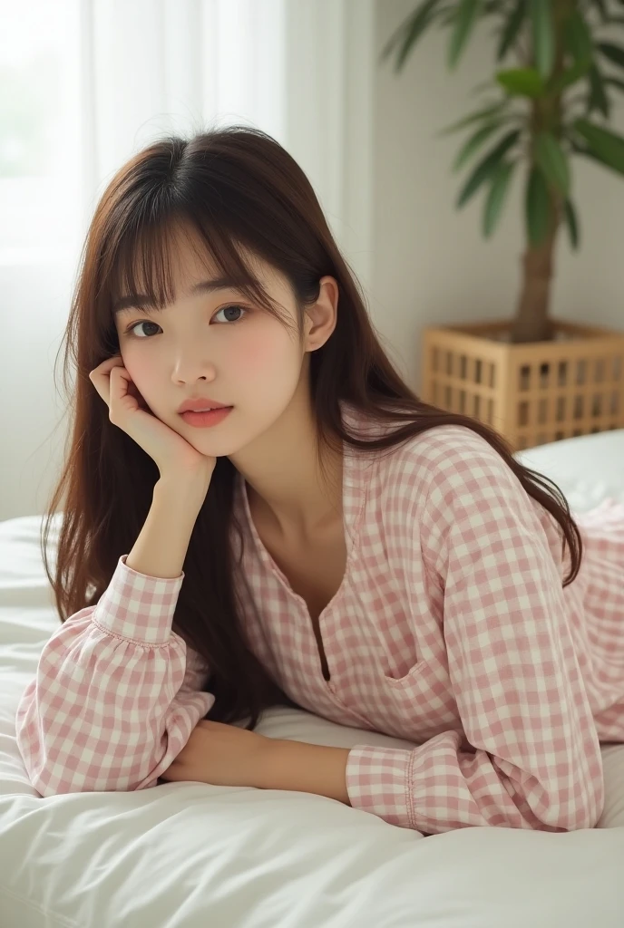 photorealisim、12 year old girl、(Bedrooms:1.5)、Very young、(6th grade elementary school student)、pajamas、Open your legs and hide your pubic area with your hands、Smooth twin tails、Detailed body、A seductive smile、No makeup、Smaller bust