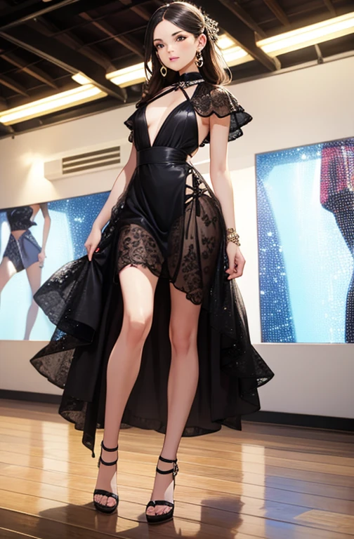 highest quality, masterpiece, One woman、 whole body, Very delicate and beautiful woman, 8K Wallpaper, Beautiful fine details, Beautiful sparkle, Cinematic lighting、27 years old、Idol、sexy、Colorful costumes、Red Line、Tall beauty、Sadistic