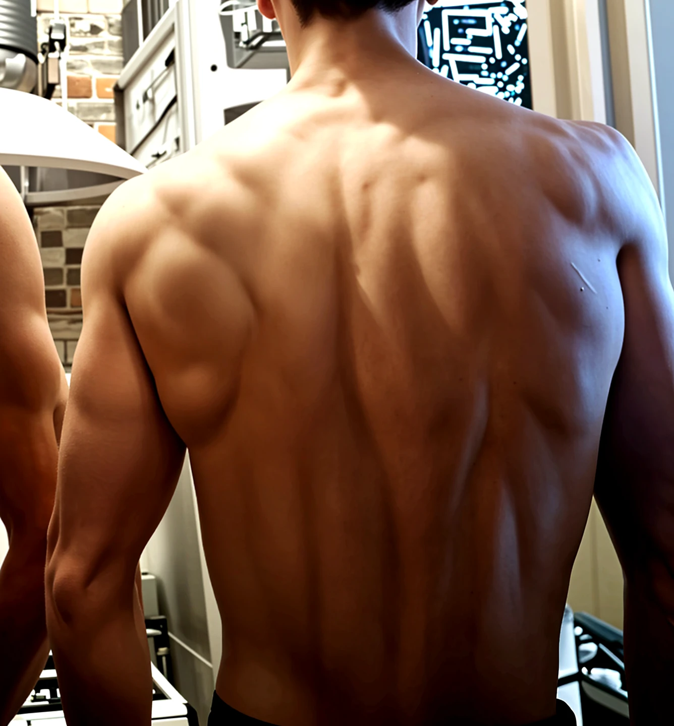 30 years old、male、Japanese、very handsome、full-naked、abs、Pectoral muscle、body hair、show anus、back view