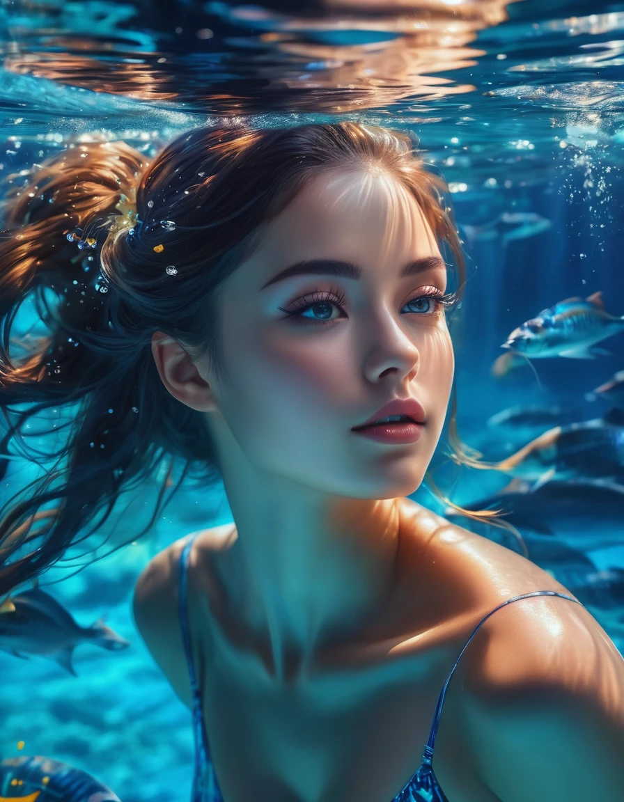 (masterpiece, best quality:1.2), (realistic), photorealistic, high quality, super detailed, 8K Ultra HD, beautiful and sexy Bioluminescent woman with a slim figure medium teardrop breasts, long hair, swimming, beautiful flowing Bioluminescent flowers forming a beautiful woman, full depth of field and realistic textures, underwater environment, ray of moonlight, cinematic lighting, vivid light, vibrant color, dw01-3400