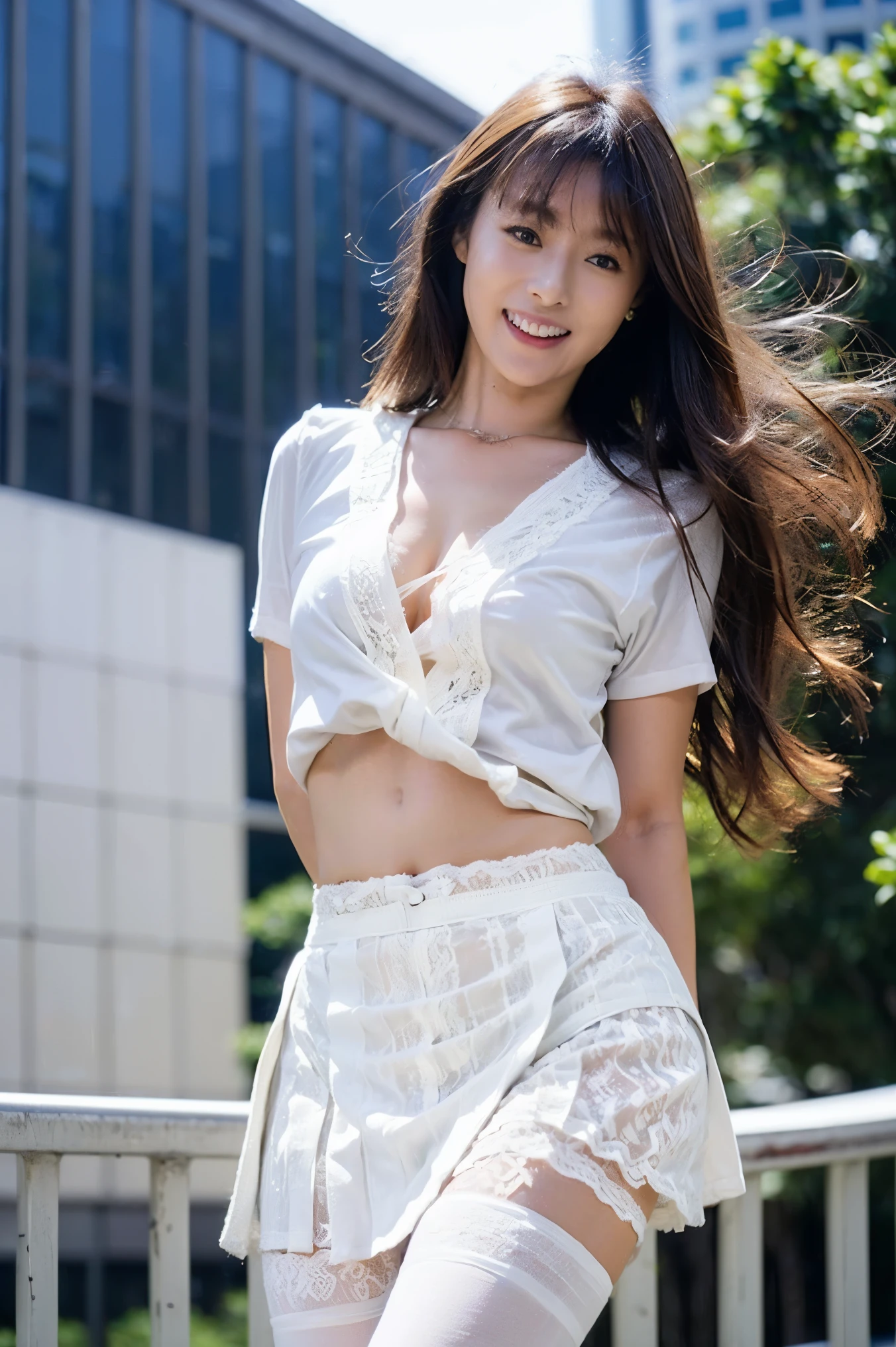 highest quality、16K High Resolution、Super detailed、masterpiece、Live Shooting、Photorealistic:1.4、Hyperrealism:1.4、Sharp focus、Very delicate and beautiful、Fine details、(Advertising photo for luxury cosmetics), Fashion Model, View your viewers, mini skirt、(The wind blows her skirt up, revealing her white panties)、lavender, Flower Field, The wind blows through, Flowing Hair ,smile, elegant, Highly detailed face, Fine grain, Shiny skin, Glossy Lips、(Clothing:1.2)、skirtlift、(At SFW)